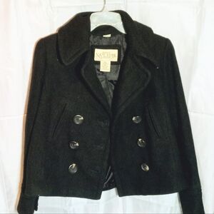 Womens Black XS double breasted wool peacoat Short Preppy